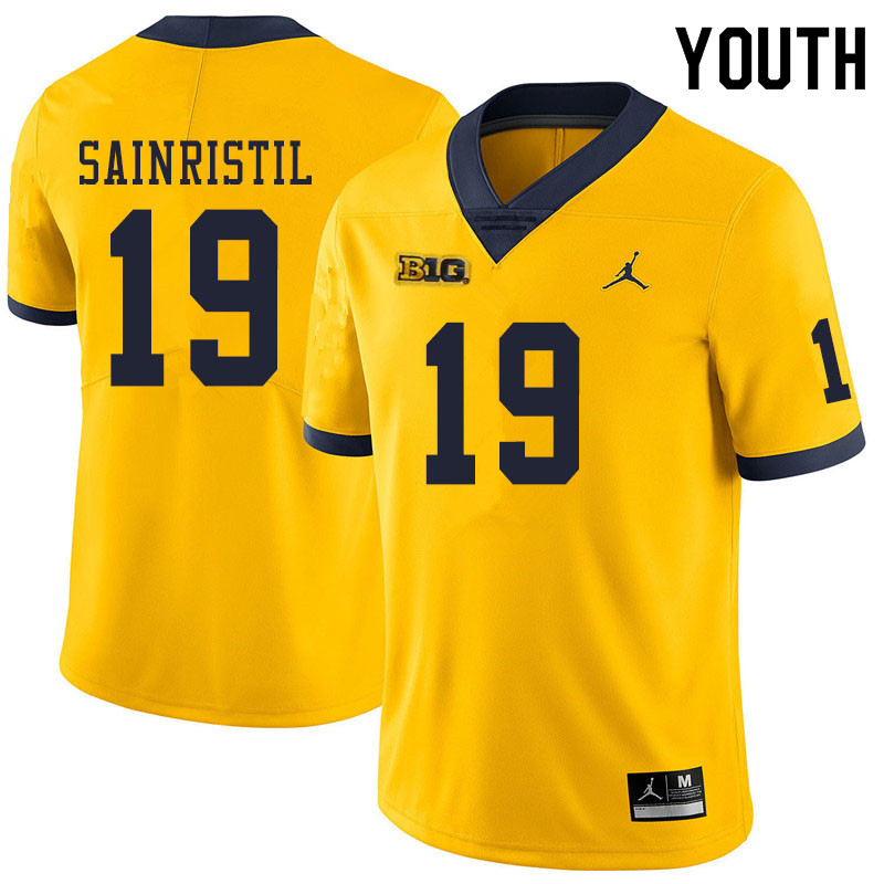 Youth #19 Mike Sainristil Michigan Wolverines College Football Jerseys Sale-Yellow